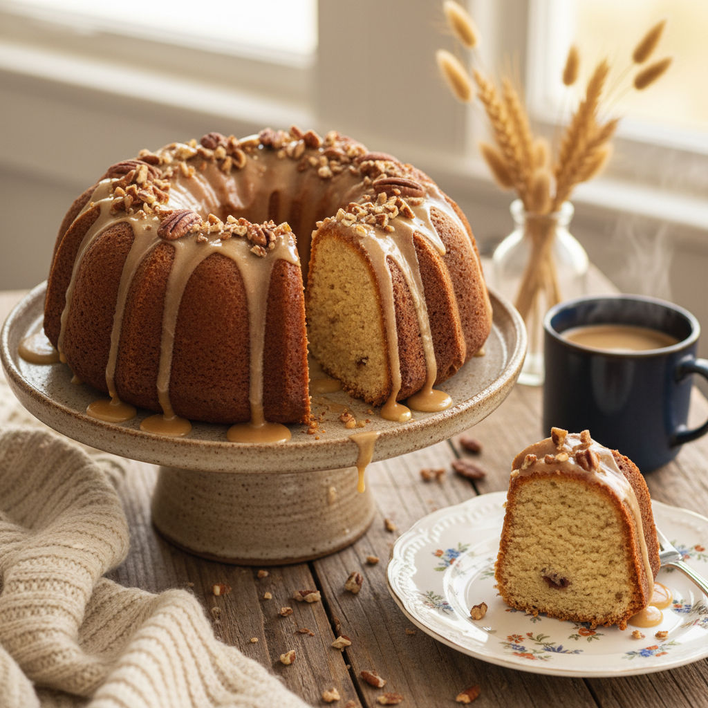 The Ultimate Cozy Maple Pecan Cake with Brown Butter Glaze