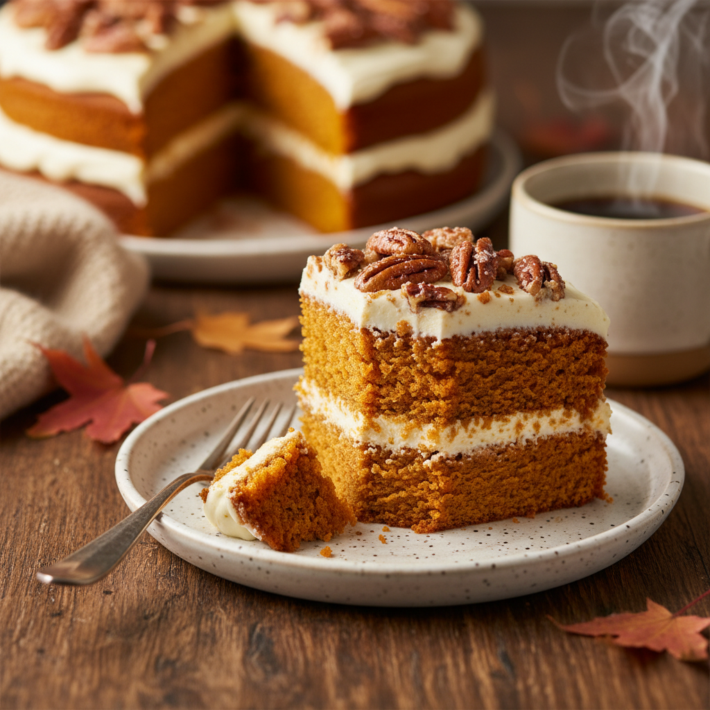Cozy Pumpkin Spice Layer Cake With Pecan Topping Recipe