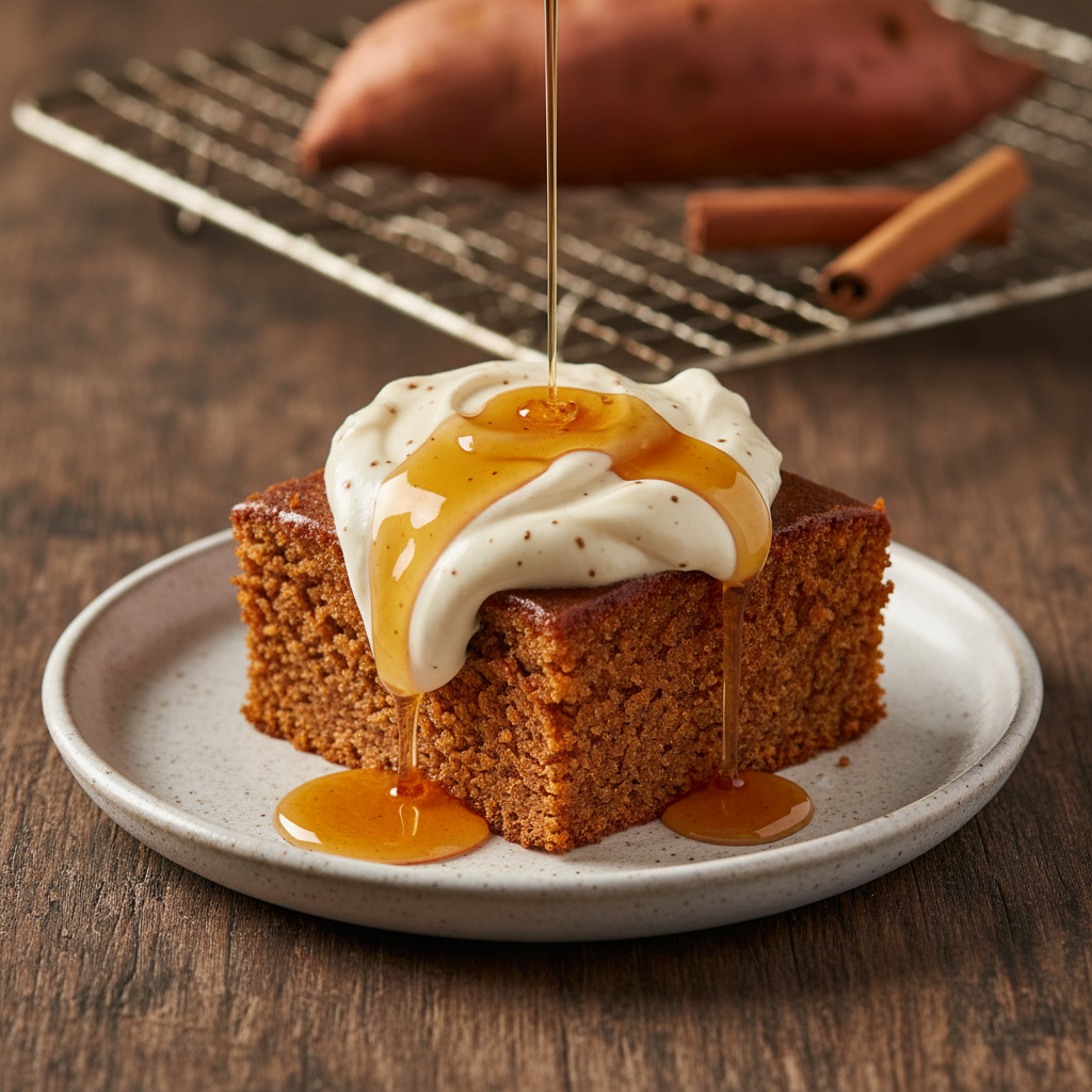 Cozy Sweet Potato Spice Cake with Maple Cream Cheese Frosting