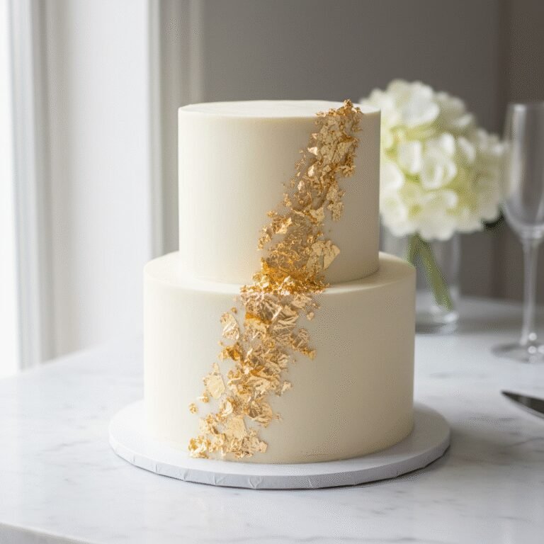 The Ultimate Elegant Almond Wedding Cake With Gold Leaf Decoration