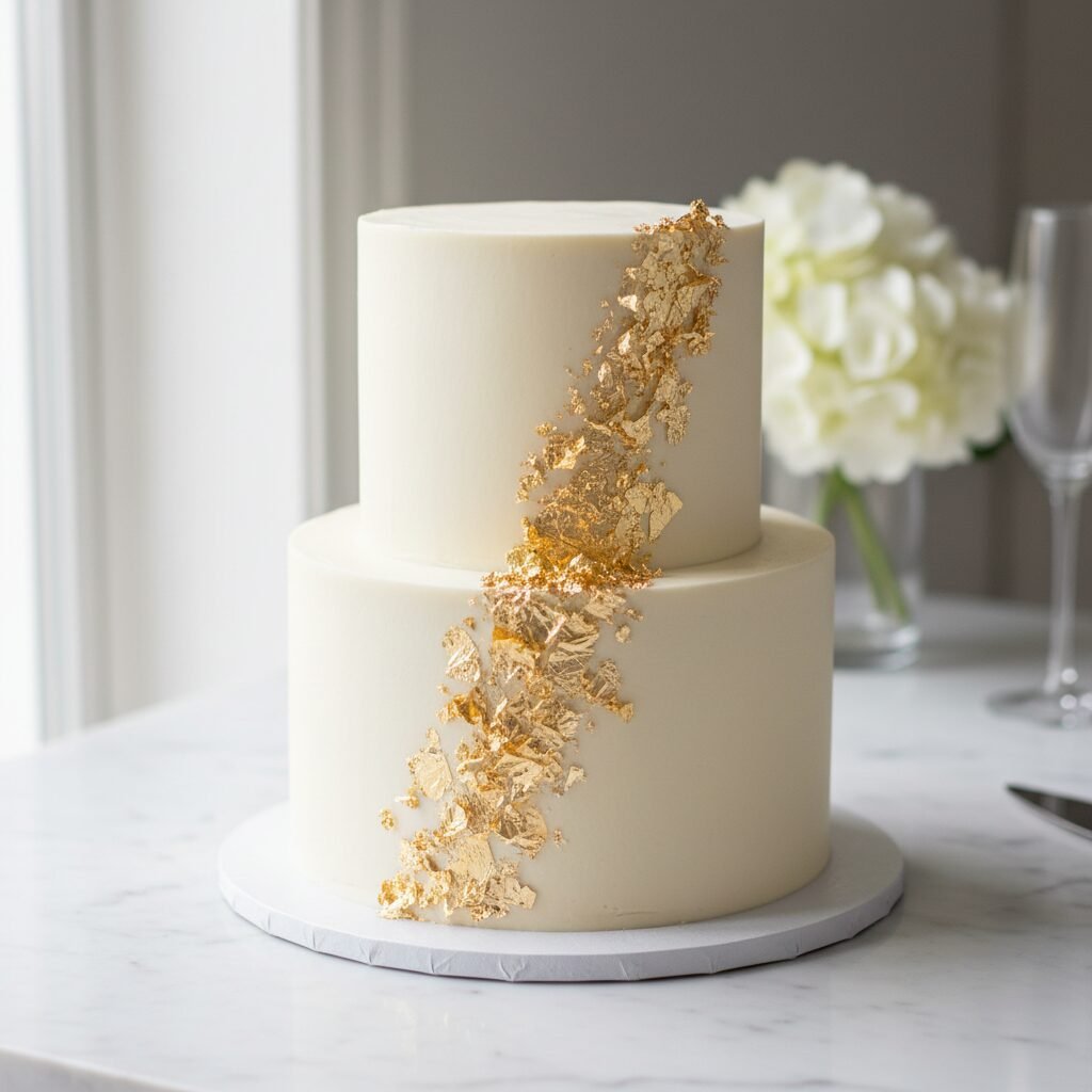 The Ultimate Elegant Almond Wedding Cake With Gold Leaf Decoration