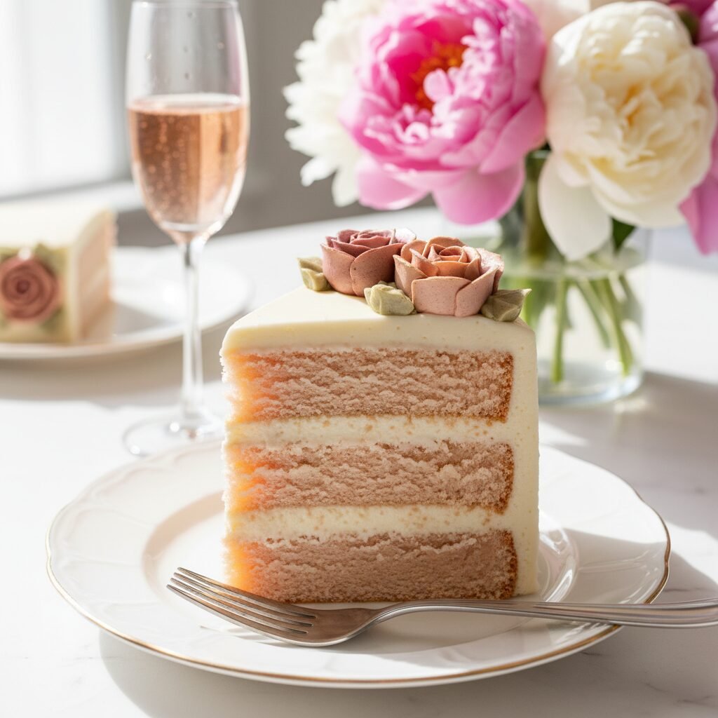 Elegant Pink Champagne Cake With Buttercream Flowers