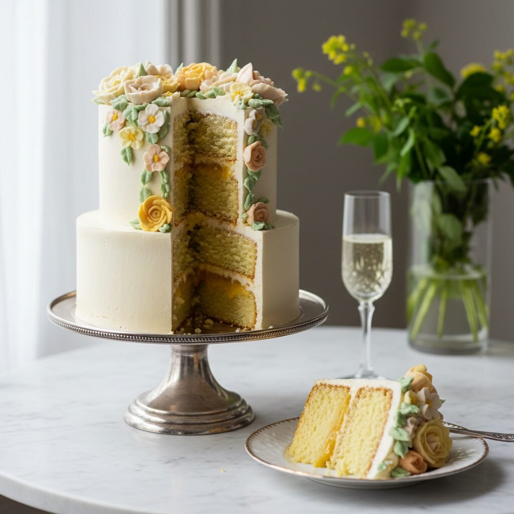 Royal Lemon Elderflower Wedding Cake with Swiss Meringue Buttercream