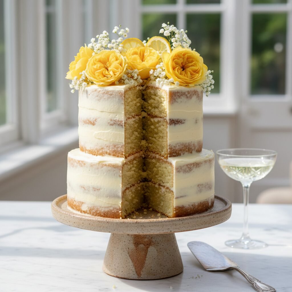 Royal Lemon Elderflower Wedding Cake With Naked Frosting