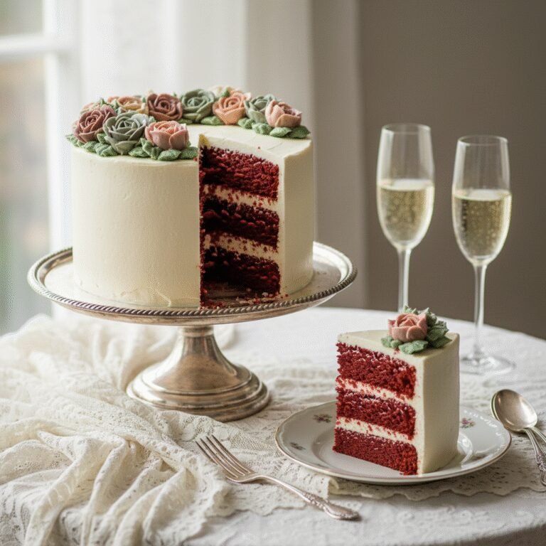 Elegant Red Velvet Anniversary Cake With Buttercream Flowers