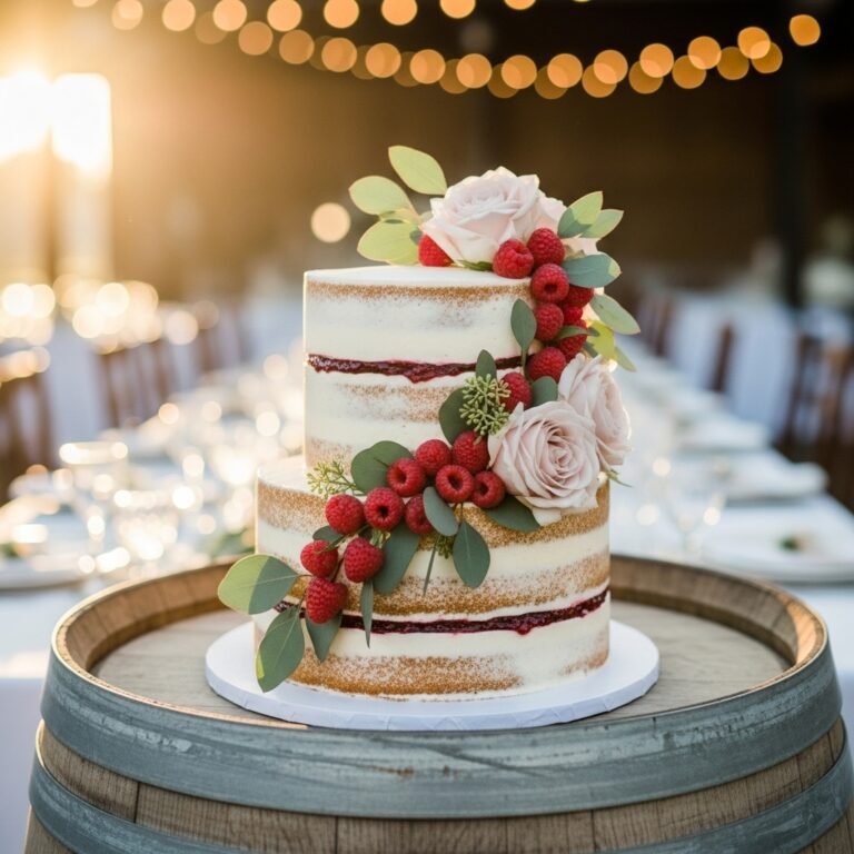 Elegant Vanilla Raspberry Wedding Cake With Naked Frosting Style Recipe