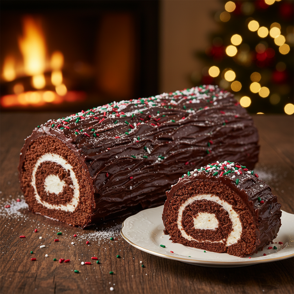 Festive Christmas Yule Log Cake With Holiday Sprinkles Recipe