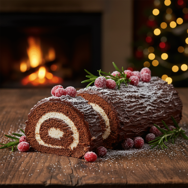 The Ultimate Festive Christmas Yule Log Cake With Sugared Cranberries
