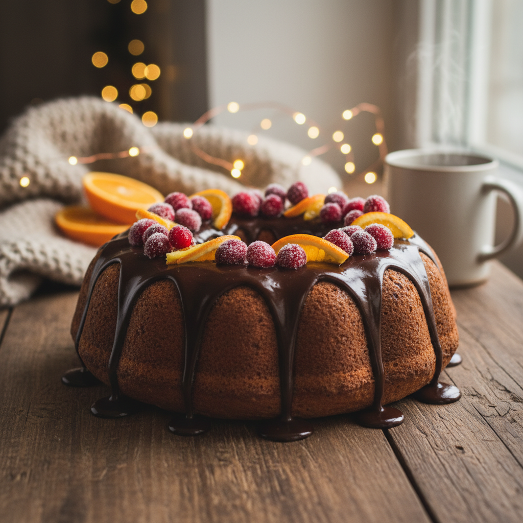 Festive Cranberry Orange Cake With silky Dark Chocolate Ganache