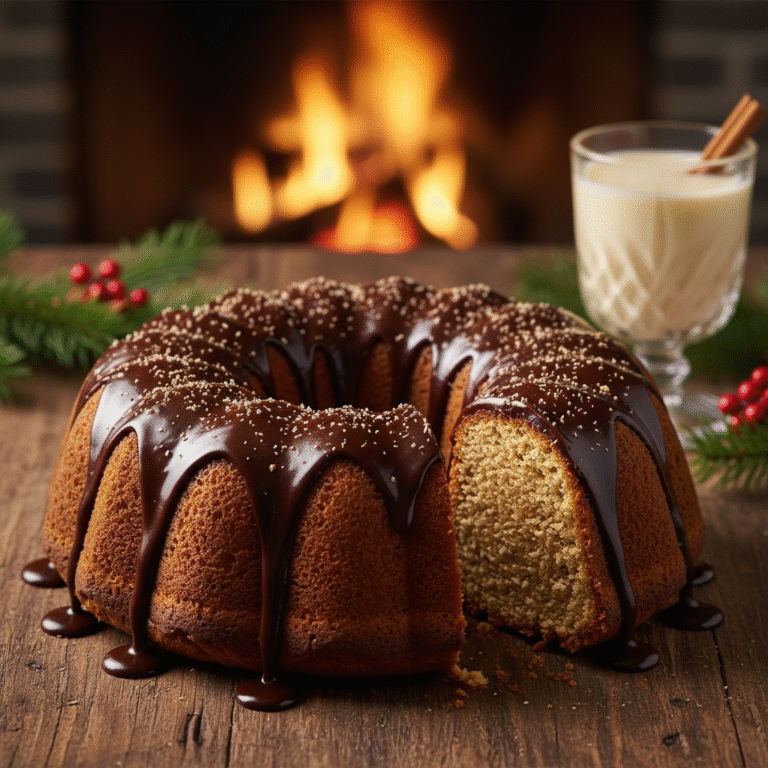 Festive Egg Nog Bundt Cake With Silky Chocolate Ganache
