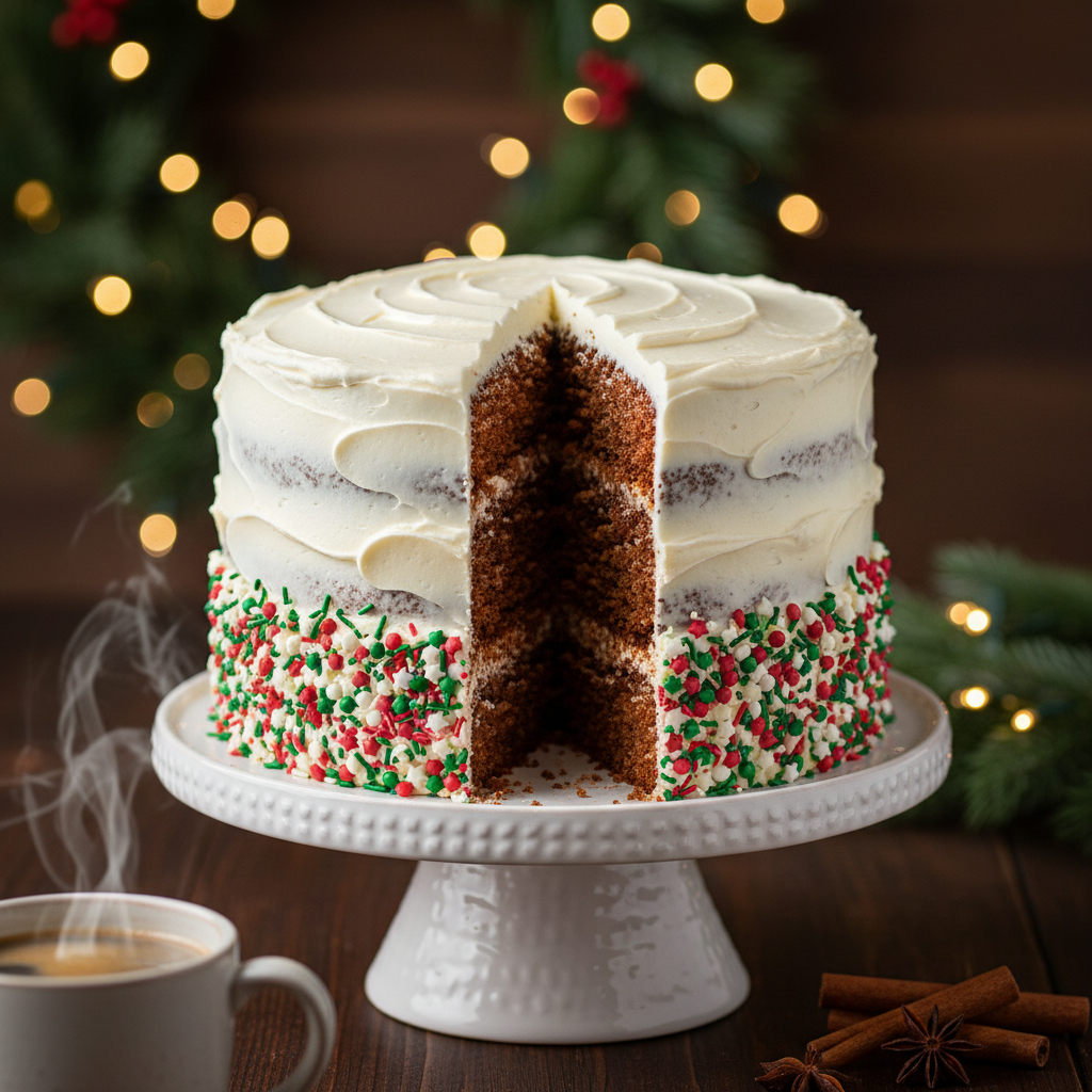 Festive Gingerbread Layer Cake With Holiday Sprinkles Recipe