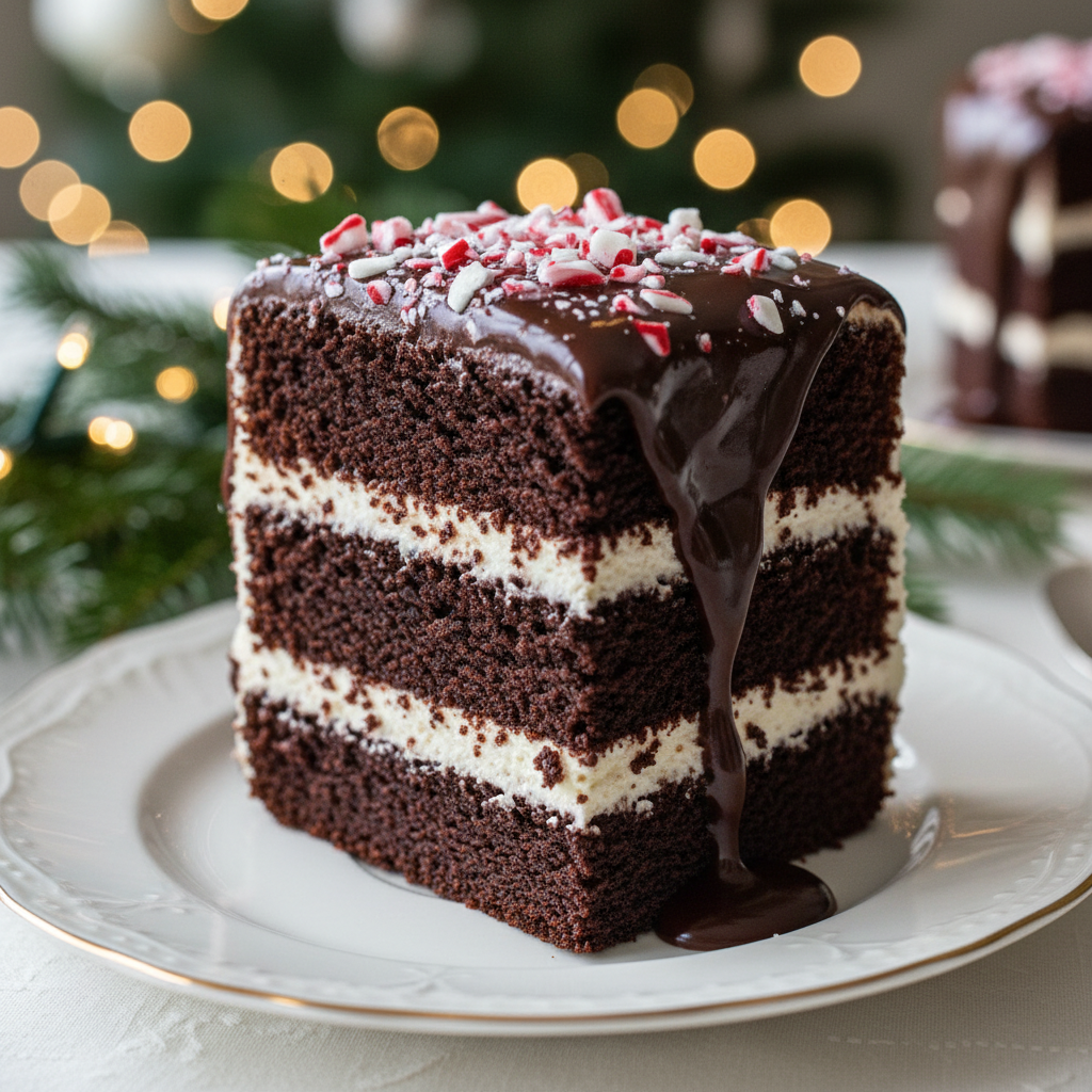 Festive Peppermint Chocolate Cake With Silky Chocolate Ganache