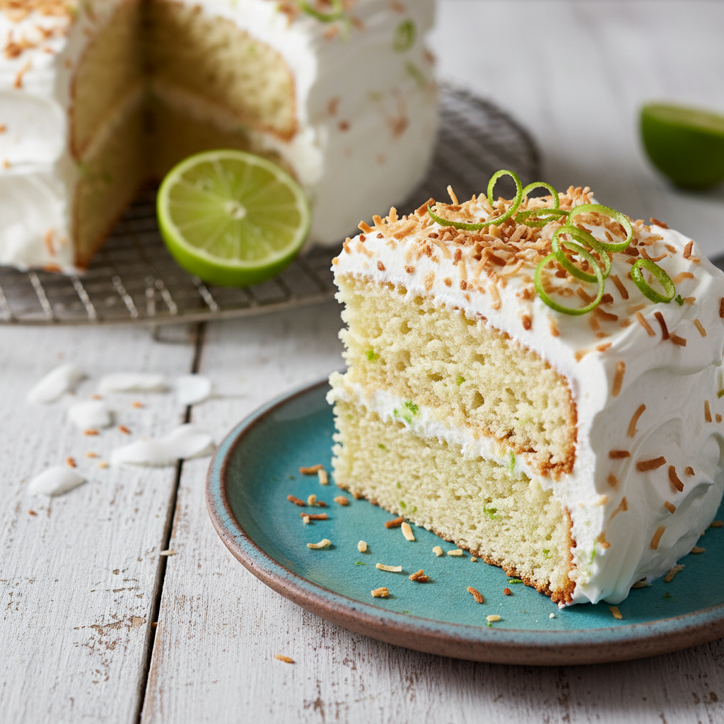 Paradise on a Plate: Fresh Coconut Lime Cake With Stabilized Whipped Cream Frosting
