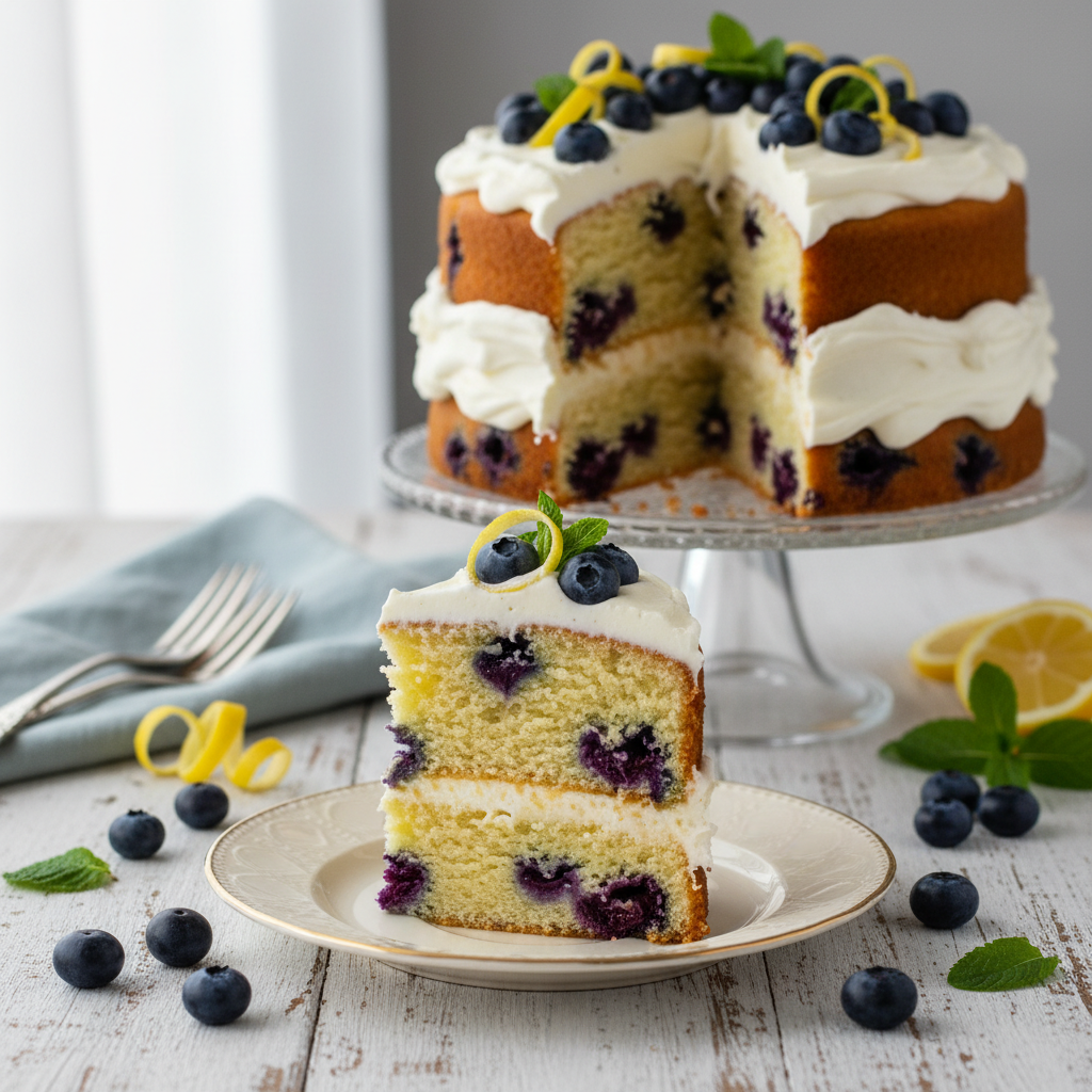The Ultimate Fresh Lemon Blueberry Layer Cake With Cream Cheese Frosting