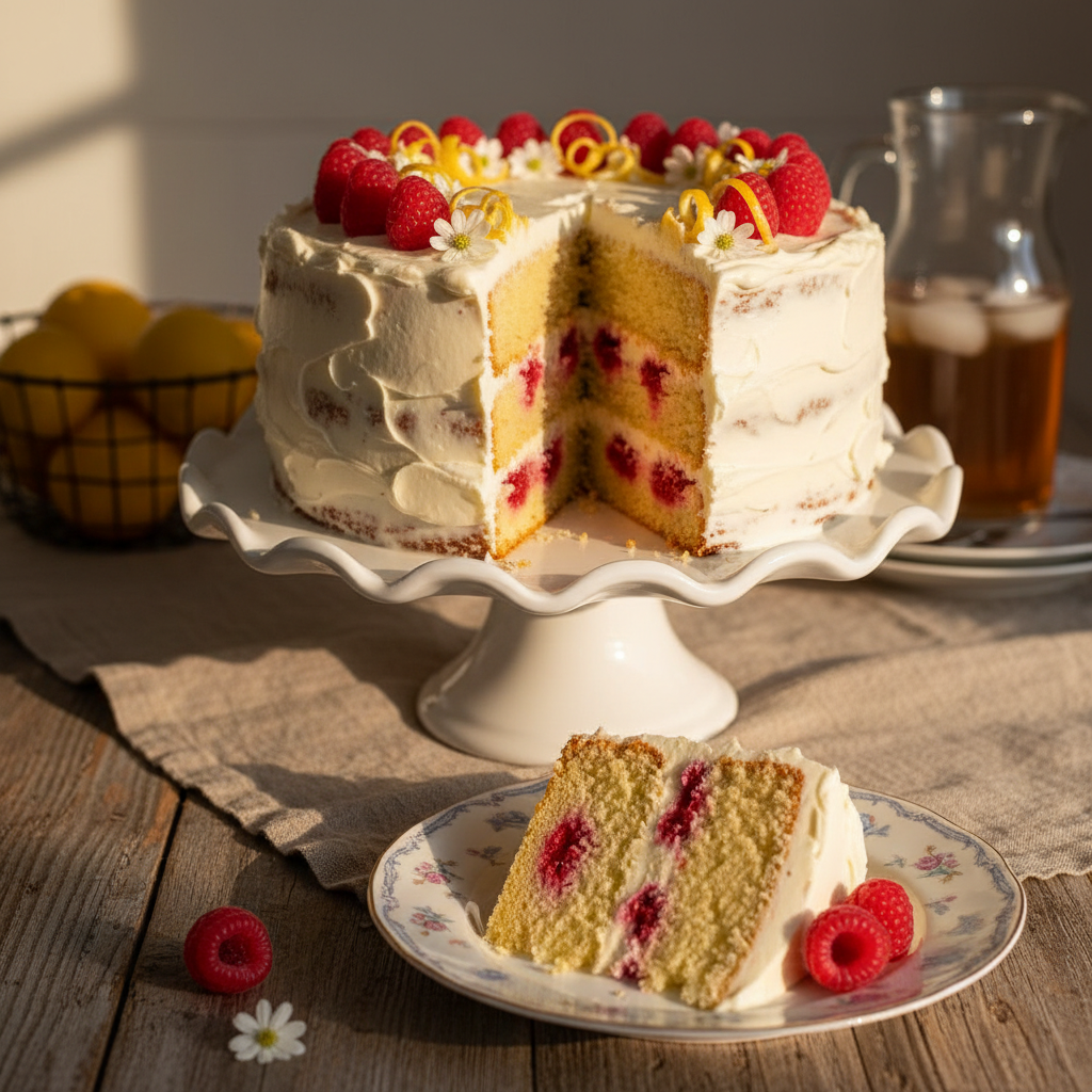 The Ultimate Fresh Lemon Raspberry Cake with Cream Cheese Frosting