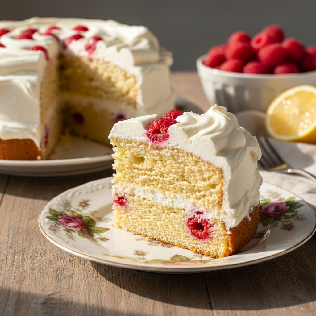 Fresh Lemon Raspberry Cake With Whipped Cream Frosting