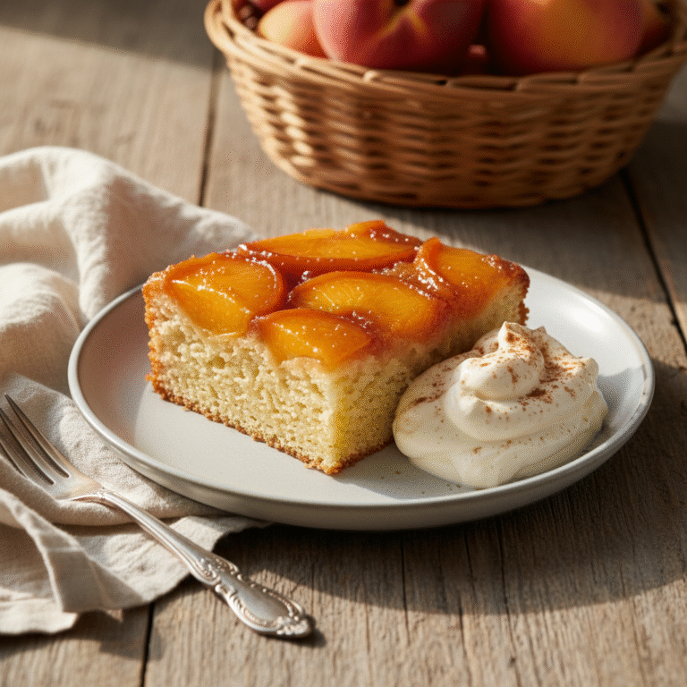 Golden Summer Fresh Peach Upside Down Cake With Cream Cheese Frosting