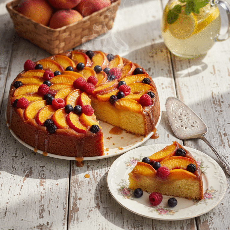 The Ultimate Fresh Peach Upside Down Cake With Fresh Berries