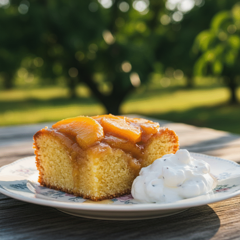 Summer's Best Fresh Peach Upside Down Cake With Whipped Cream Frosting