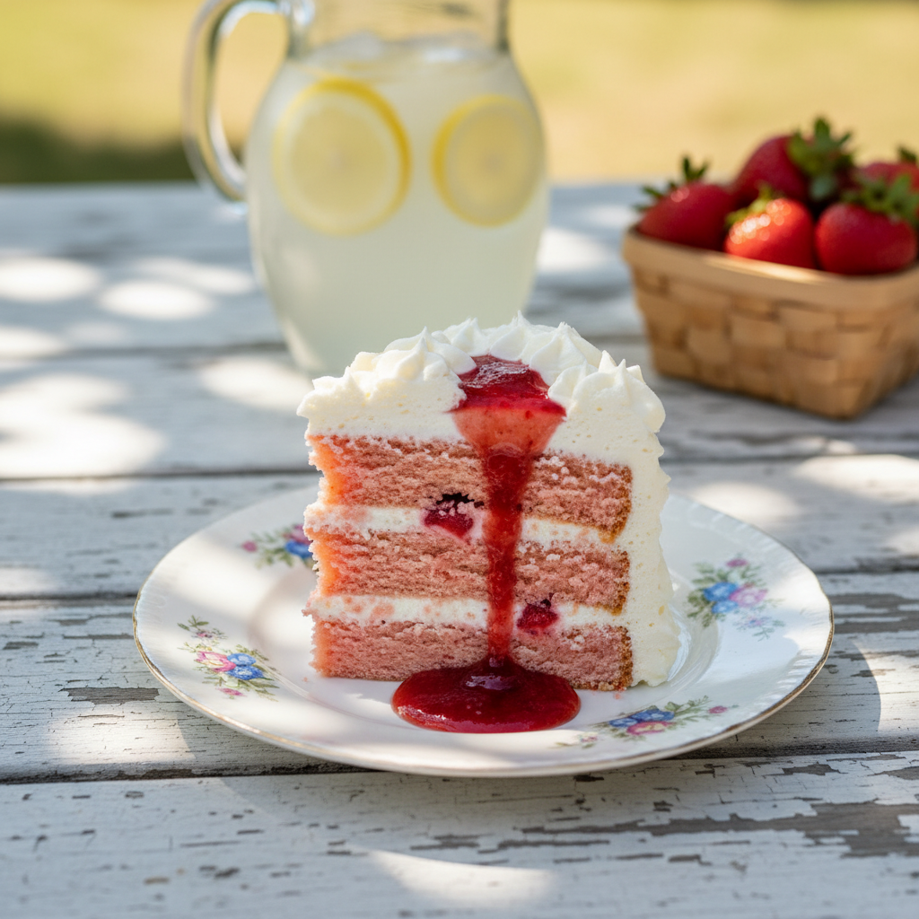 Fresh Strawberry Lemonade Cake With Whipped Cream Frosting