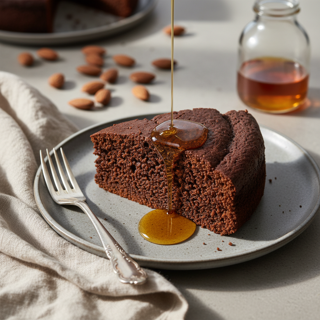 Decadent Low Sugar Almond Flour Chocolate Cake With Maple Syrup