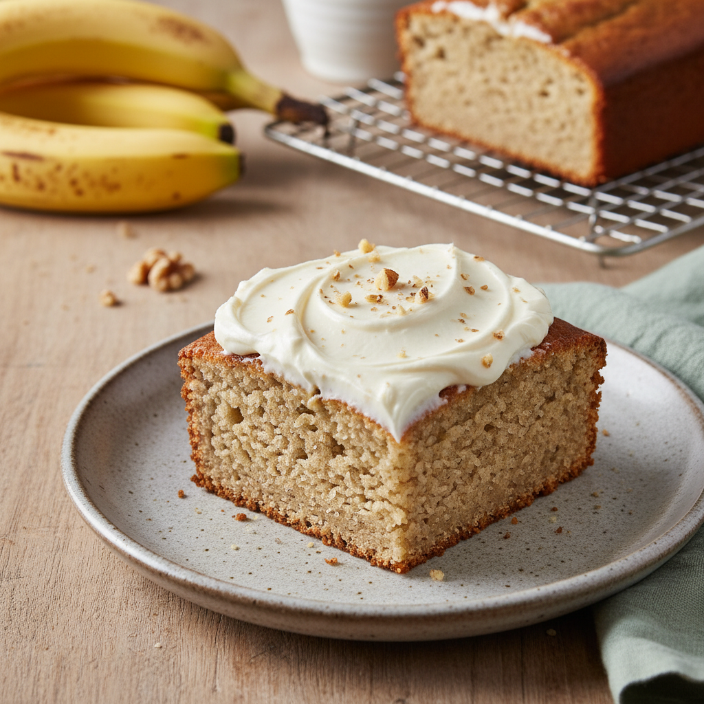 The Ultimate Moist Low Sugar Banana Cake with Cream Cheese Frosting