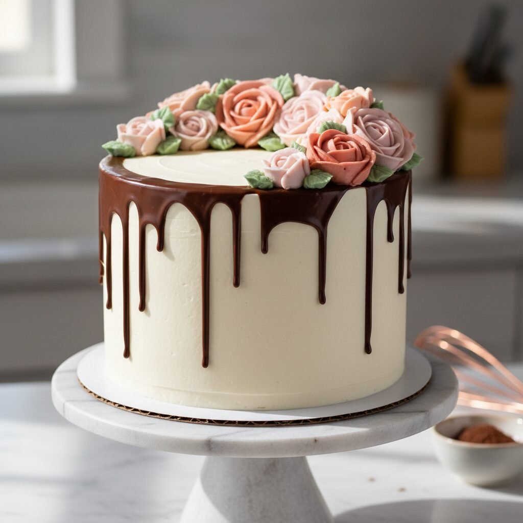 Tall Chocolate Drip Cake With Buttercream Flowers Recipe