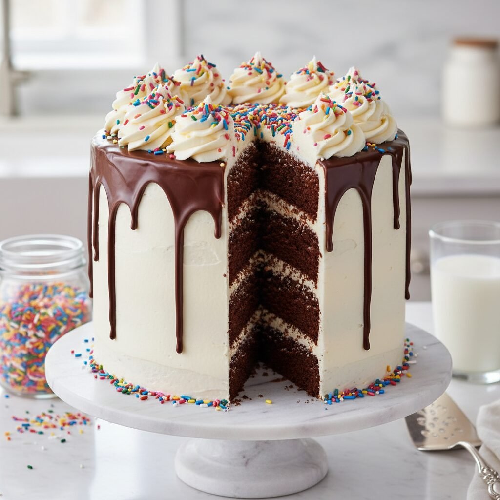Ultimate Tall Chocolate Drip Cake With Sprinkles: The Birthday Showstopper