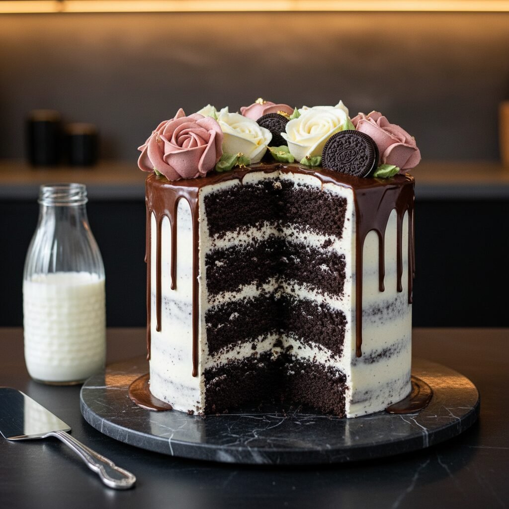 The Ultimate Tall Oreo Drip Cake With Buttercream Flowers