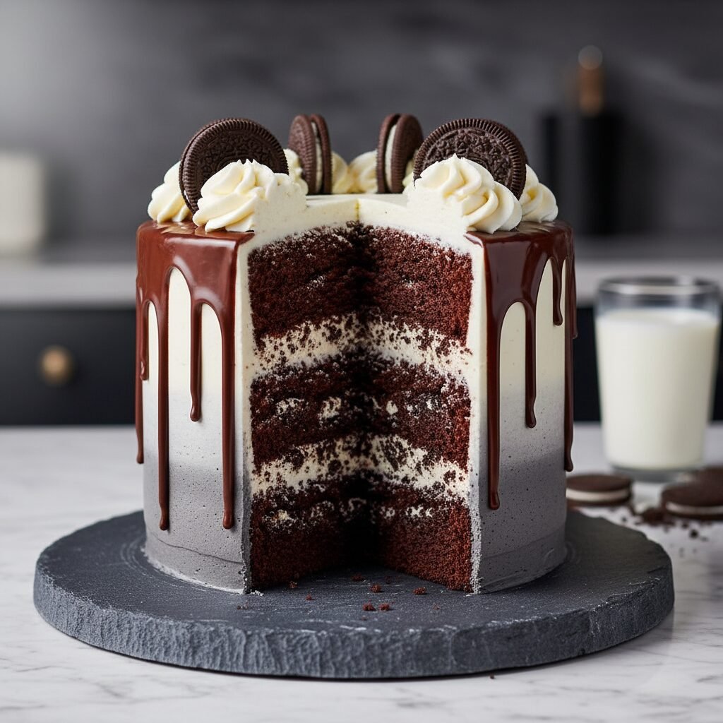 Ultimate Tall Oreo Drip Cake With Ombre Frosting Recipe